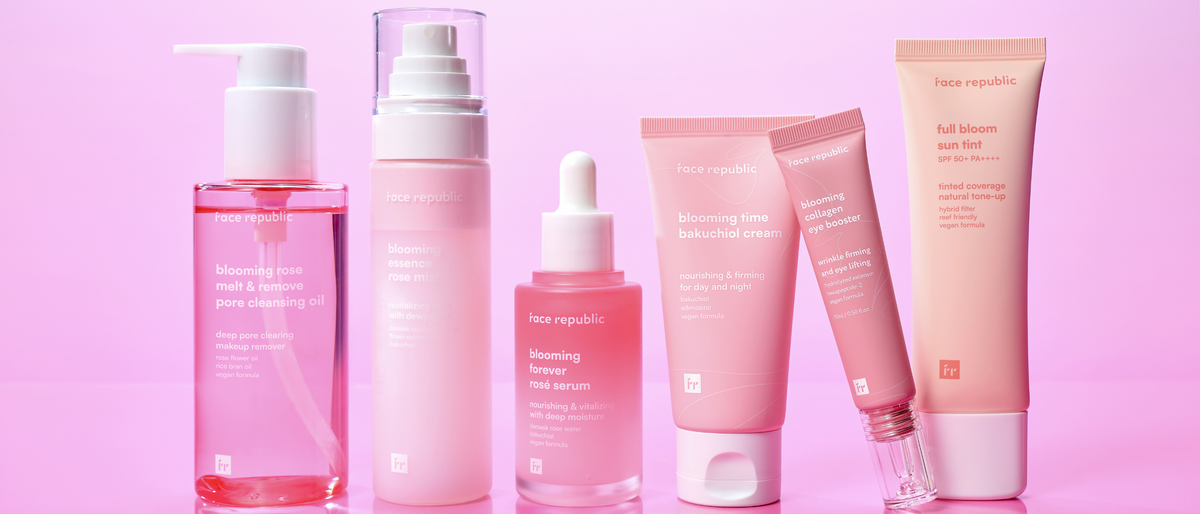 FACE REPUBLIC Blooming - kiinteyttävä ja ravitseva ihonhoitolinja ikääntymisen merkkejä näyttävälle iholle. Tuotteet auttavat tukemaan ihon kimmoisuutta, kosteutusta ja nuorekasta hehkua.