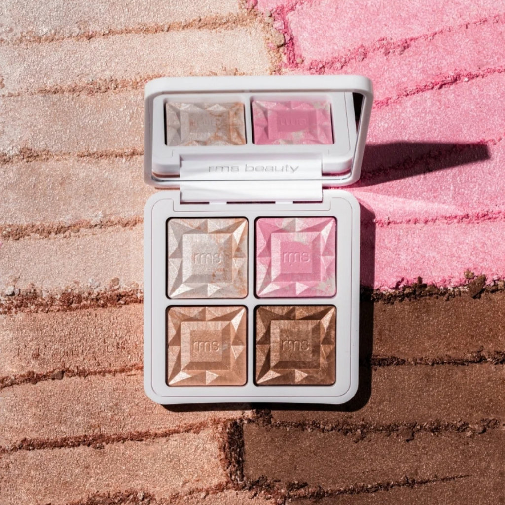 ReDimension Daily Glow -highlighter-paletti ja neljä hohtavaa sävyä lähikuvassa